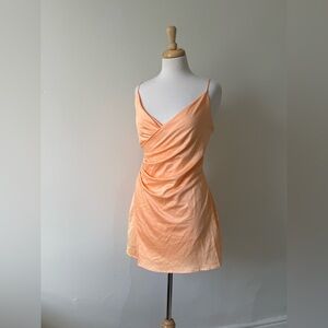 Peach Satin Wrap-Front Mini Dress with Adjustable Straps – Size Small (NWT)